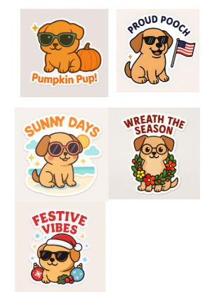 seasonal dog sticker pk 5