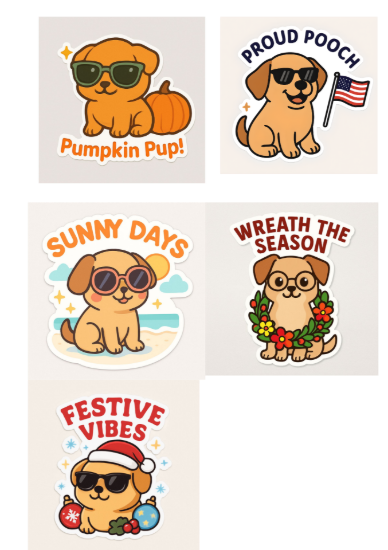 seasonal dog sticker pk 5