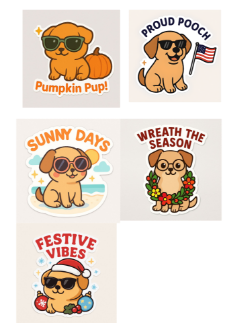Picture of Seasonal  Dog Sticker Pack – 5 High-Res Transparent